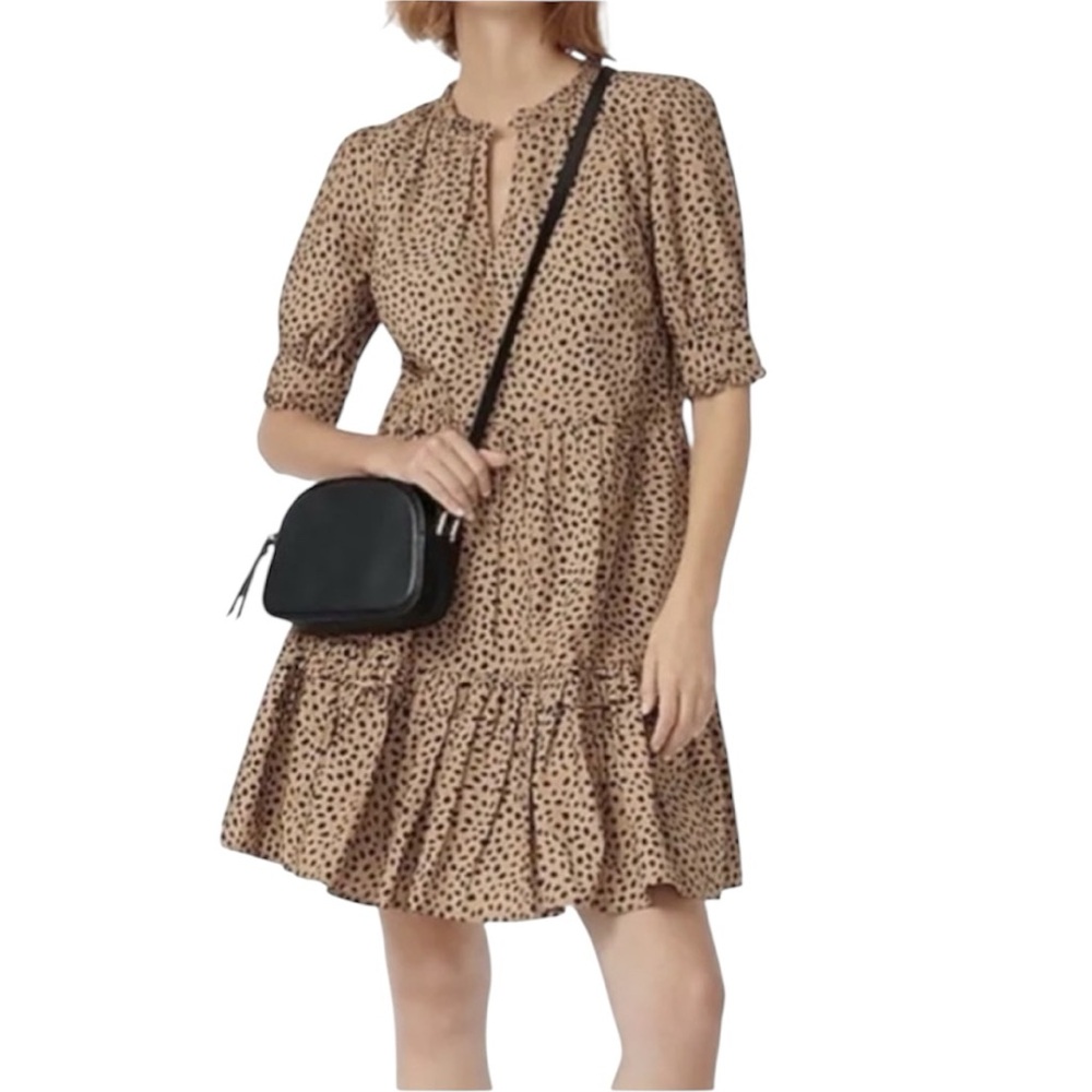 J. Crew Ruffleneck Tiered Popover Polka Dot Tan Dress. Size L. Lined - Picture 3 of 4